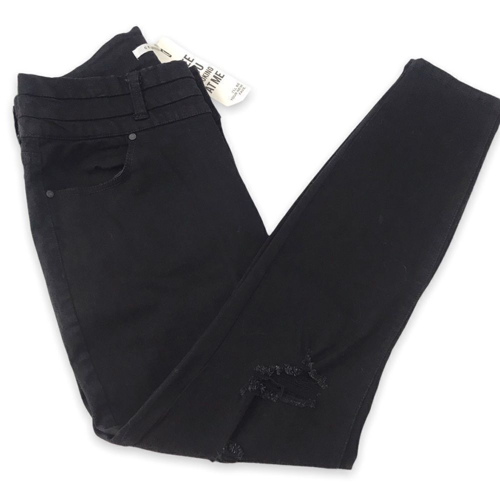 Celebrity Pink black distressed high-waisted skinny jeans